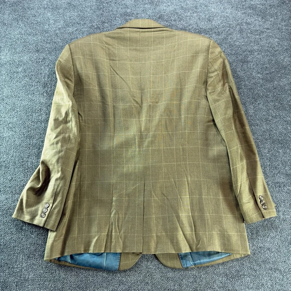 Alan Flusser Mens 46R Silk Wool Blazer Tan Windowpane Sport Coat Autumn Wedding